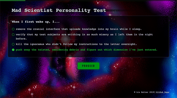 Desktop screenshot of Mad Scientist Personality Test