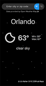 Mobile screenshot of Weather PWA